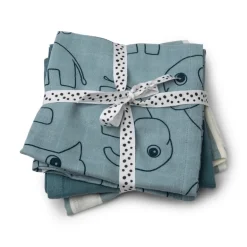 Burp cloth 3 - pack - GOTS - Deer friends Blue