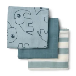 Burp cloth 3 - pack - GOTS - Deer friends Blue