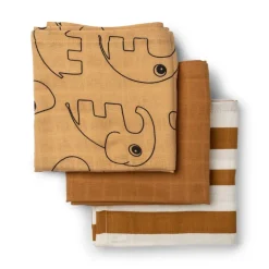 Burp cloth 3 - pack - GOTS - Deer friends Mustard