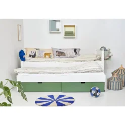 Enkeltseng Luna med skuffer i Dark Green og udtræksseng