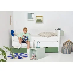 Enkeltseng Luna med skuffer i Dark Green og udtræksseng