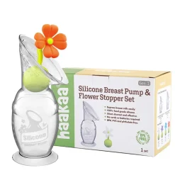 Haakaa Brystpumpe 100ml med blomsterstopper (Orange)