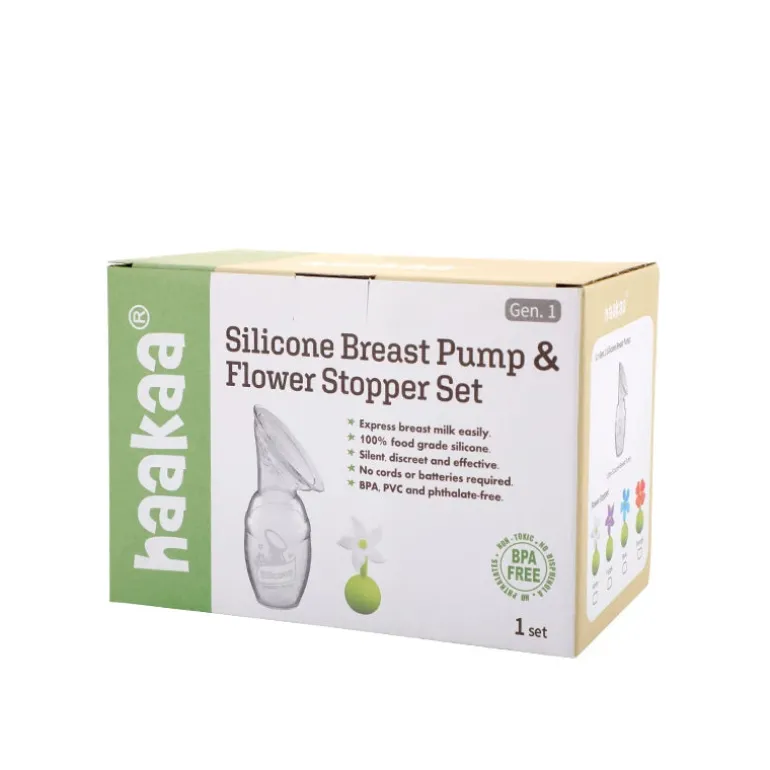 Haakaa Brystpumpe 100ml med blomsterstopper (Orange)