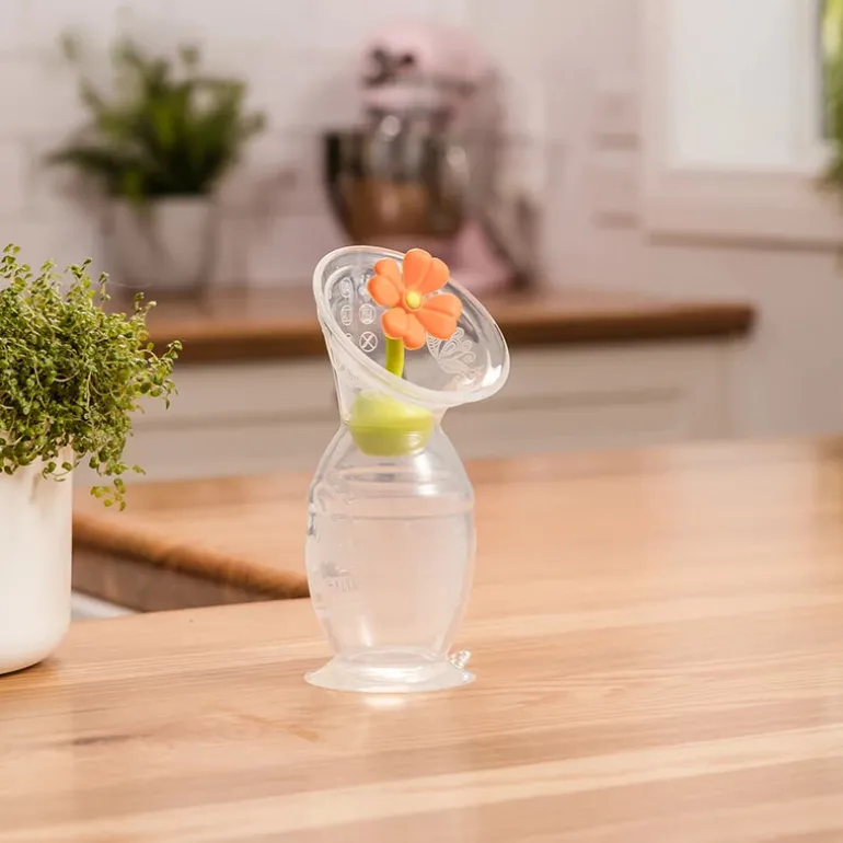 Haakaa Brystpumpe 100ml med blomsterstopper (Orange)