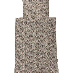 Junior sengelinned - dess. 1236 hvid m/ store røde og beige blomster