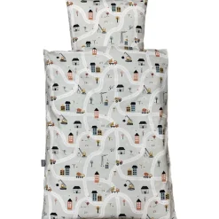 Junior sengelinned - dess. 1241 lys grå m/ veje og stopskilte