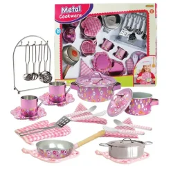 Magni køkkensæt i metal 26 dele lyserød
