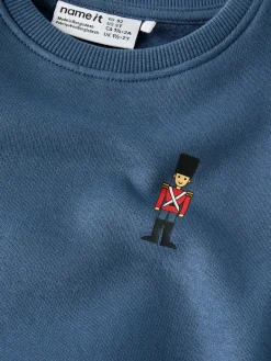Name It Langærmede sweat trøje med små figur tegning, str. 92-116 - Blå