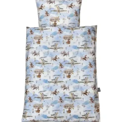 NM Baby sengelinned - lyseblå m/ beige og brune helikoptere